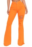 Orange High Waist Ripped Flare Jeans