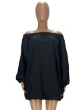 Black Off Shoulder Puff Sleeve Loose Sexy Dress
