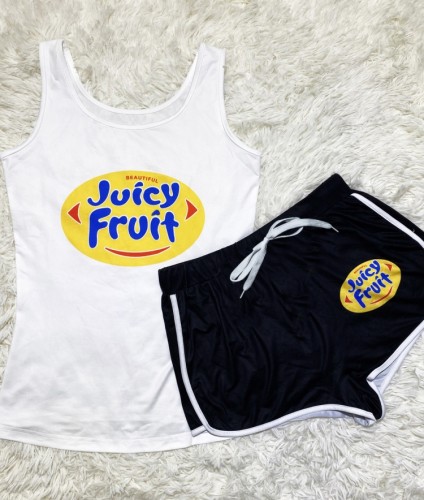 Sports Print  Vest and Matching Shorts 2PC Sweat Suit