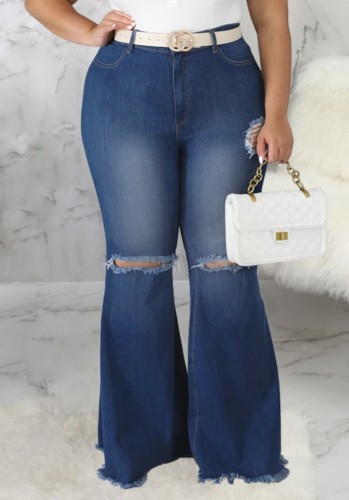 High Waisted Ripped Bell Bottom Plus Size Jeans