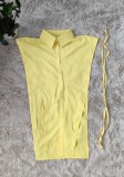 Yellow Sexy Slit Sides Tie Waist Irregular Tops