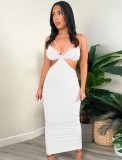 White Cut Out Sexy Ribbed Strap Dress