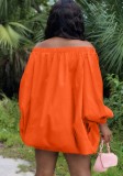 Orange Off Shoulder Puff Sleeve Loose Sexy Dress