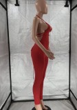 Sexy Red Cut Out Halter Backless Bodycon Jumpsuit