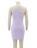 Purple One Shoulder Sleeveless Mini Bodycon Dress