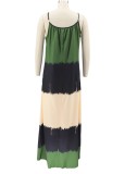 Plus Size Green Color Block Strap Maxi Dress