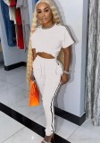 White Crop Top and Matching Drawstring Sweatpants Two Piece Set