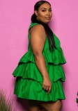 Plus Size Green Sleeveless Layered Casual Dress
