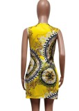 Print Yellow Sleeveless Casual Dress