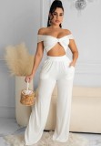 White Multiway Crop Top and Wid Leg Pants Set