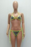 Contrast Green Tie Sides Halter Bra Bikini Set