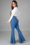 Blue High Waisted Ripped Bell Bottom Jeans