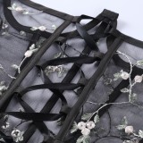 Black Floral Underbust Translucent Knotted Bustier Top