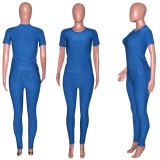 Blue Short Sleeve Shirt and Pants 2PC Set