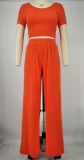 Orange Short Sleeve Crop Tee and Wide Leg Pants Set