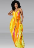 Print Yellow Loose Cami Maxi Dress