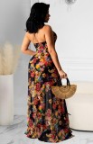 Sexy Lace Up Floral Bodysuit and Skirt Cover Up 2PCS Set