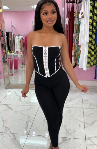 Contrast Black Corset Top and Pants Set