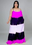 Plus Size Pink Color Block Strap Maxi Dress