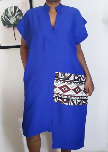 Casual Blue Irregular Print Dress