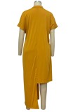 Casual Yellow Irregular Print Dress