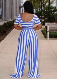 Striped Short Sleeve Crop Top and Wide Leg Pants 2PCS Set