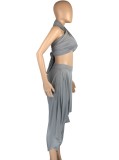 Party Grey Crop Top and Hippie Pants Two Piece Set