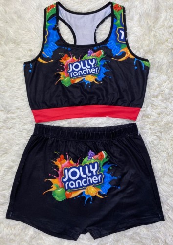 Snack Print Sports Tank Top and Shorts Two Piece Set