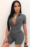 Sexy Gray Button Up Short Sleeves Tight Rompers