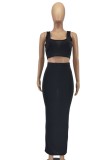 Two Pieces Black Cropped Tank and Long Skirt Set