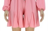 Pink Puff Sleeve Flare Romper