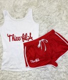 Sports Print  Vest and Matching Shorts 2PC Sweat Suit