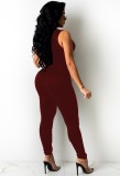 Red Sexy Ripped Lace Ups Sleeveless Bodycon Jumpsuit