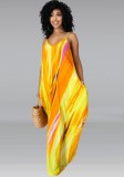 Print Yellow Loose Cami Maxi Dress