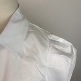White Puff Sleeves Shirt Collar Short Blouse