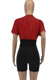 Red and Black Crop Top and Biker Shorts 2pcs Set