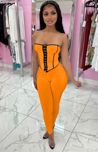 Contrast Orange Corset Top and Pants Set