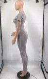 Sexy Grey One Shoulder Top and Pants Two Piece Set