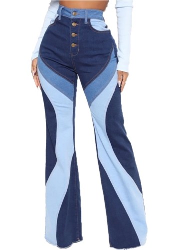 High Waisted Contrast Bell Bottom Jeans