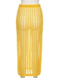 Sexy Yellow Hollow Out Fishnet Maxi Dress