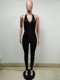 Sexy Black Halter Open Back Tight Jumpsuit