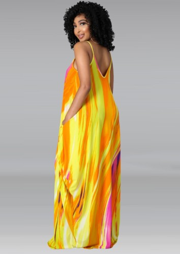 Print Yellow Loose Cami Maxi Dress