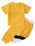Kids Boy Print Color Contrast Shirt and Pants 2pc Set