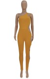 Sexy Hollow Out Orange Sleeveless Bodycon Jumpsuit