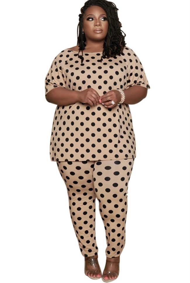 Plus Size Casual Print Shirt and Pants Two Piece Set