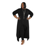 Plus Size Black High Low Long Top Dress and Pants 2PCS Set