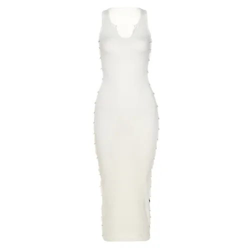 Cream Sexy Sleeveless Hollow Out Sides Midi Bodycon Dress