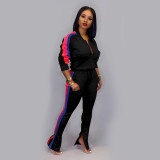 Hot Pink Side Striped Two Piece Slit Bottom Sweatsuits