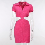 Sexy Hot Pink Collar Cut Out Mini Bodycon Dress