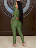Green Knotted Crop Top and Pants Two Pieces Set